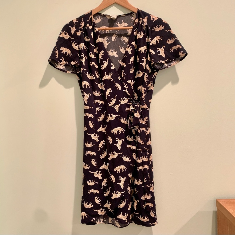 J. Crew Navy Leopard Print Wrap Dress 2